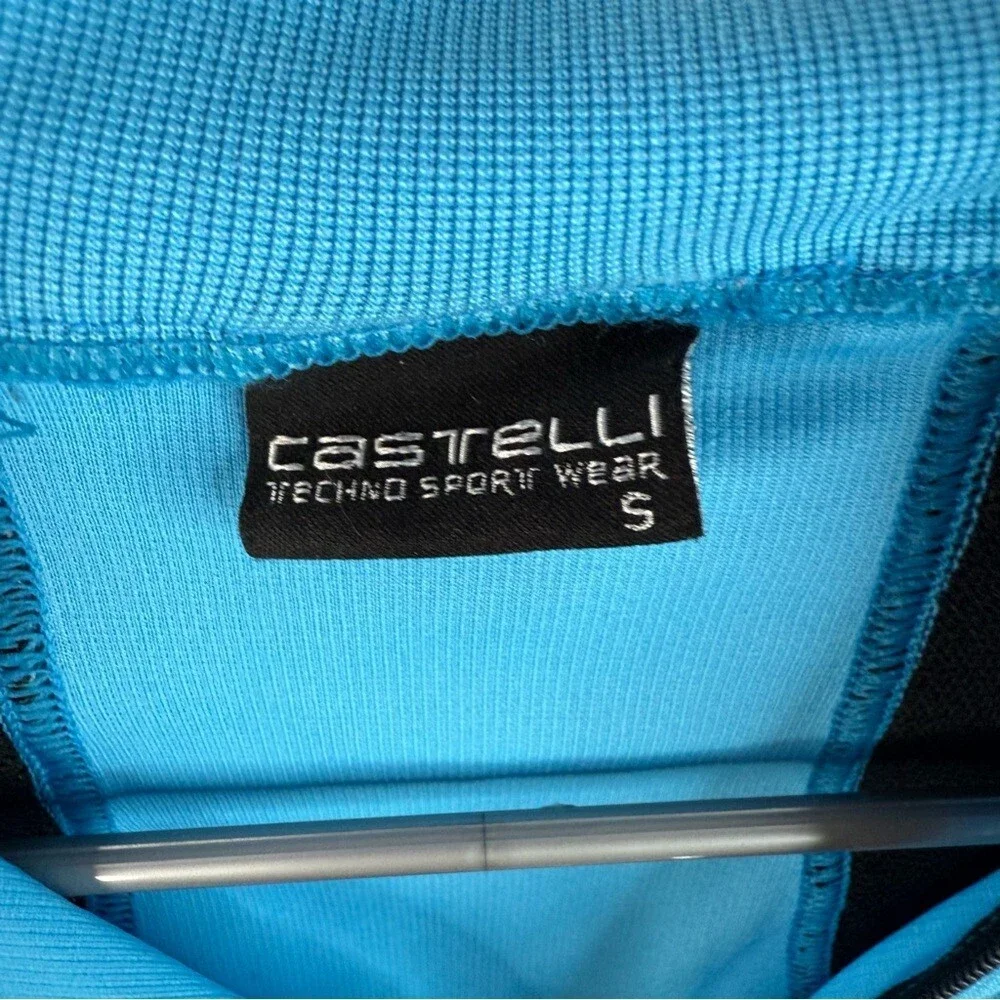 Castelli shirt polo style aqua Blue and black stretchy half zip Cycling Jersey